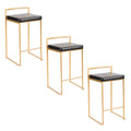 26" Contemporary Counter Stool In Gold Metal With Black Faux Leather Set Of 3