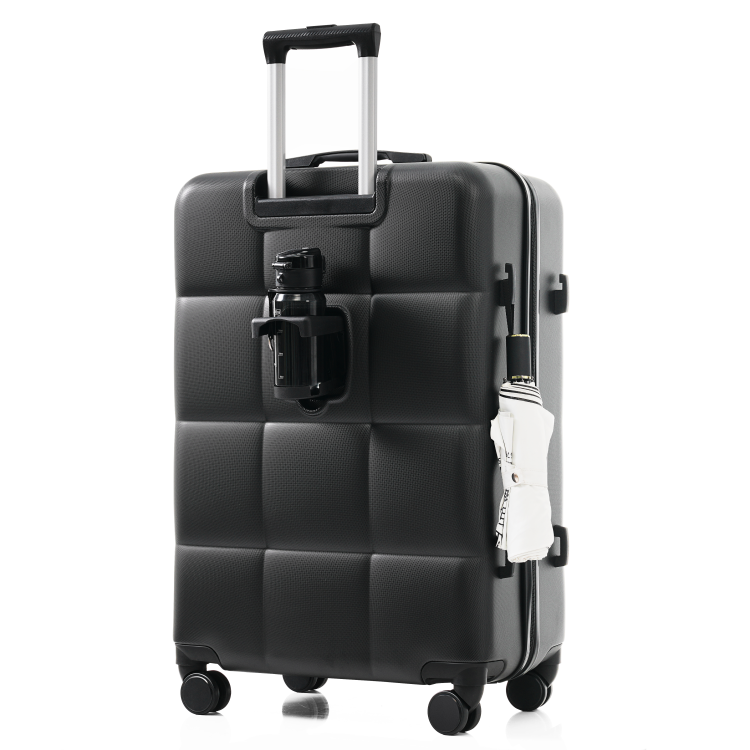 Luggage Set Of 3, Airline Certified Carry On Luggage With Cup Holder, Abs Hard Shell Luggage With Spinner Wheels, Black