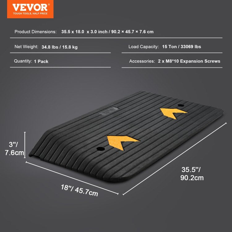 Upgraded Rubber Threshold Ramp, 3" Rise Door Ramp With 1 Channel, Natural Rubber Car Ramp With Non Slip Textured Surface, 33069 Lbs Load Capacity Curb Ramp For Wheelchair And Scooter