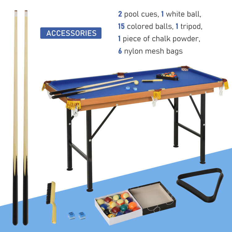 Soozier 55" Portable Folding Billiards Table Game Pool Table For Whole Family Number Use With Cues, Ball, Rack, Chalk, Blue