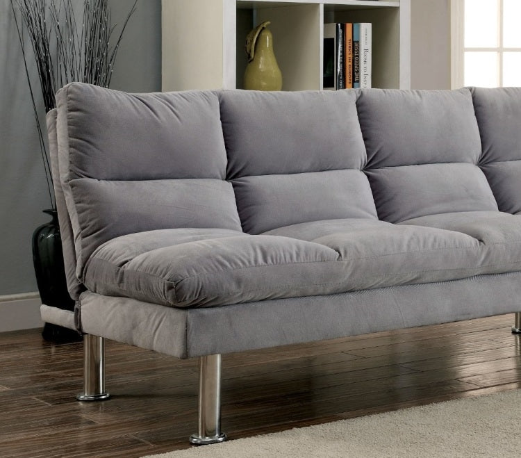 Contemporary Style Futon Sofa Chrome Finish Legs Convert Into Bed With Extra Support Legs Primary Living Gray Finish