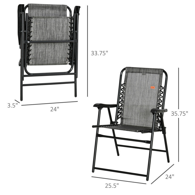 Outsunny Patio Folding Chair, Outdoor Bungee Sling Chair W Armrests, Portable Lawn Chair For Camping, Garden, Pool, Beach, Backyard, Gray