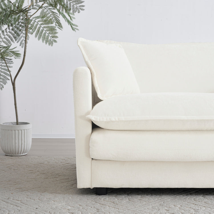 Modern Fabric Loveseat Sofa Couch For Living Room, Upholstered Large Size Deep Seat 2 Seat Sofa With 4 Pillows ,White Chenille