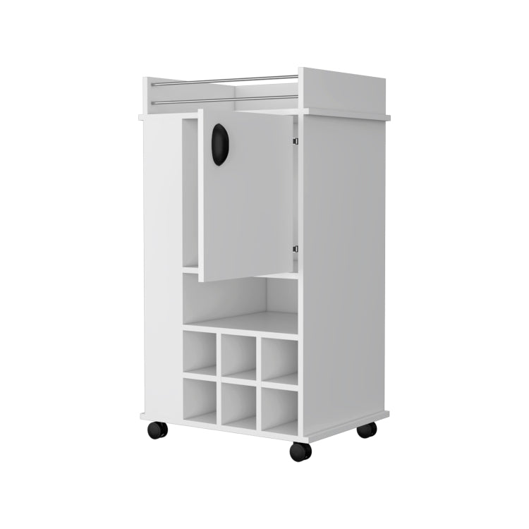 Farson Bar Cart With 2 Side Shelf, 6 Built In Wine Rack And Casters