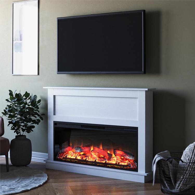 Ellsworth Wide Modern Electric Fireplace Insert With Mantel And Remote Control