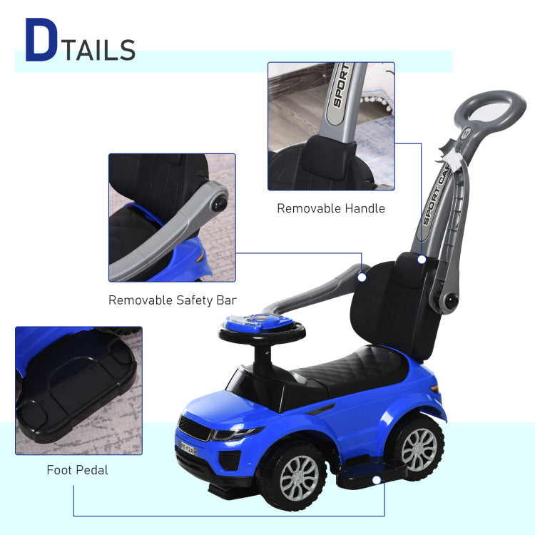 Aosom 2 In 1 Push Cars For Toddlers Kid Ride On Push Car Stroller Sliding Car With Horn Music Light Function Secure Bar Ride On Toy For Boy Girl 1 3 Years Old Blue
