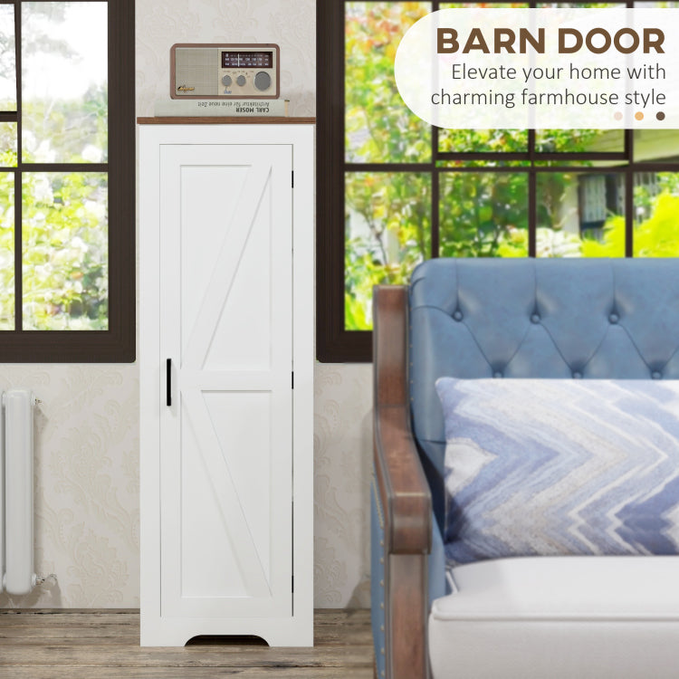 Homcom Farmhouse Storage Cabinet With Adjustable Shelf, Single Barn Door Accent Cabinet For Living Room, Floor Pantry Cabinet, White
