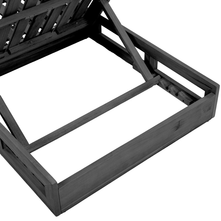 2 3 Foldable Acacia Wood Lounge Chair With Adjustable Backrest & Flat Storage Surface, Black Finish Uncushioned, For Backyard Pool Garden Patio