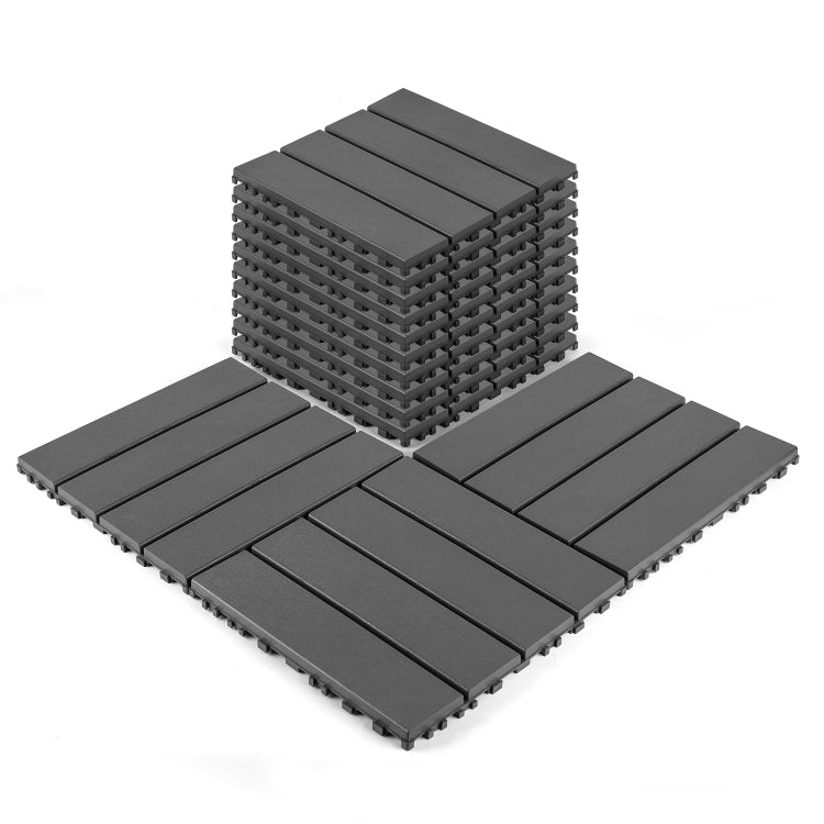 Plastic Interlocking Decking Tiles, 44 Packs Of Terrace Decking Tiles, 12 Inches X 12 Inches Waterproof For All Weather Use, Backyard Pool Decking Tiles, Dark Gray