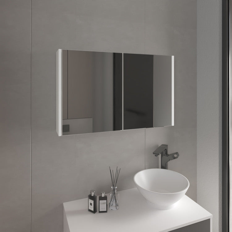 Bouti 19.7" H X 31.5" W Double Door Mirror Medicine Cabinet, Three Interior Shelves For Bathroom, Kitchen White