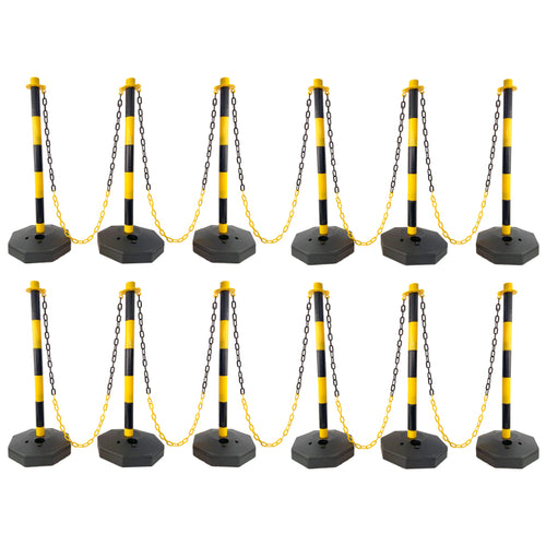12 Pack Traffic Delineator Post Cones With Fillable Base, Adjustable Plastic Safety Barrier With 5Ft Plastic Chain, Outdoor And Indoor Crowd Control Stanchion For Traffic Control And Warning Y B