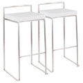 Contemporary Stackable Barstool In Stainless Steel With White Velvet Cushion Set Of 2