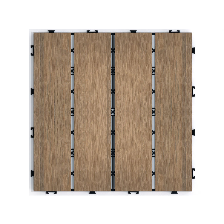 Patio Floor Tiles Pack Of 11 Wpc Wood Plastic Composite Patio Deck Tiles Diy Interlocking Decking Tiles, Quick Deck Floor Tile, Court Tile, Water Resistant Indoor Outdoor 11.8" Oak