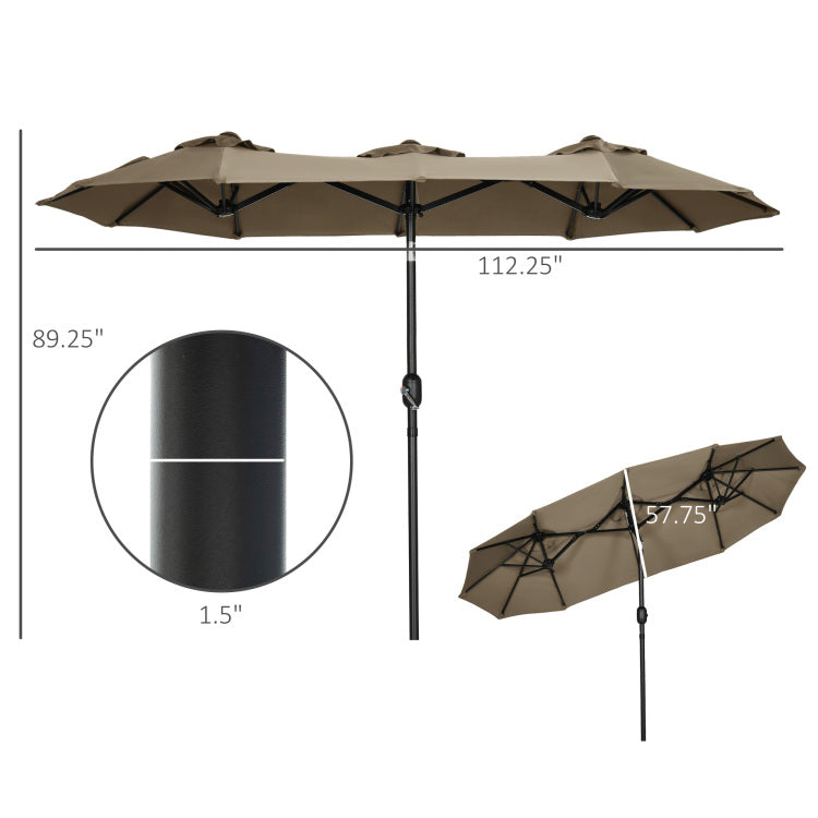 Outsunny Double Sided Patio Umbrella 9.5' Large Outdoor Market Umbrella With Push Button Tilt And Crank, 3 Air Vents And 12 Ribs, For Garden, Deck, Pool, Gray