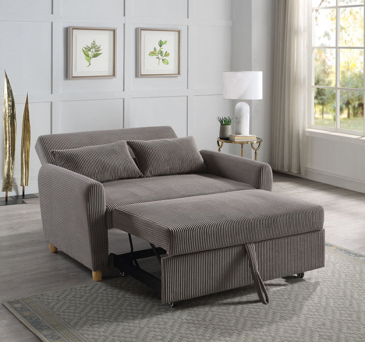 Justina 54"W Brown Corduroy Convertible Sleeper Loveseat