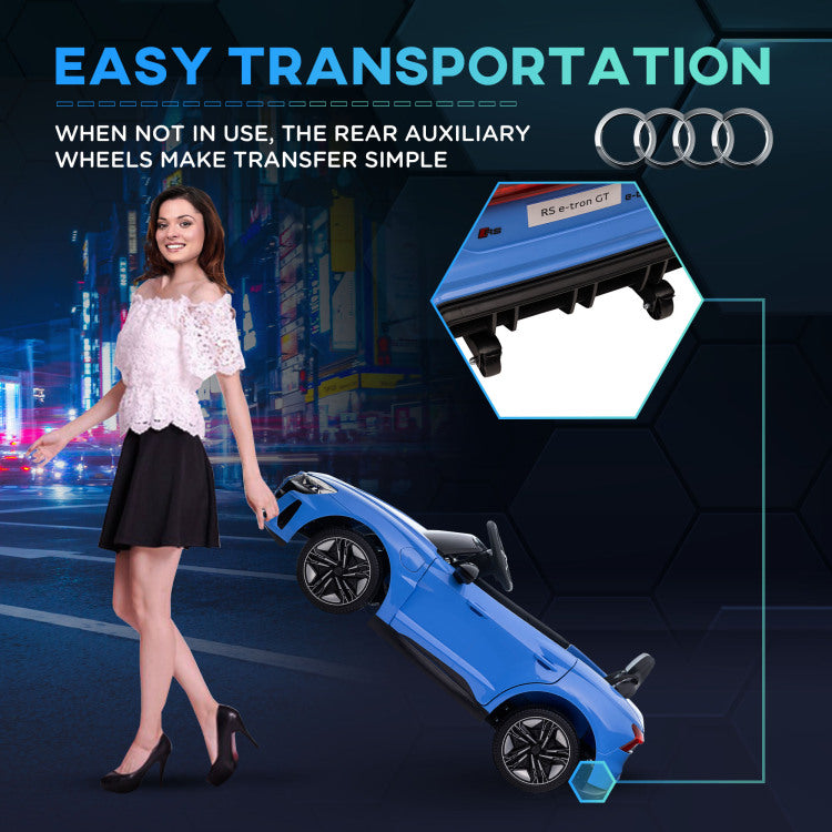 Aosom Kids Ride On Car, 12V Licensed Audi Rs E Tron Gt 3.1 Mph Electric Car For Kids, Ride On Toy For Boys And Girls With Remote Control, 4 Wheels With Suspension, Horn, Music, Lights, Blue