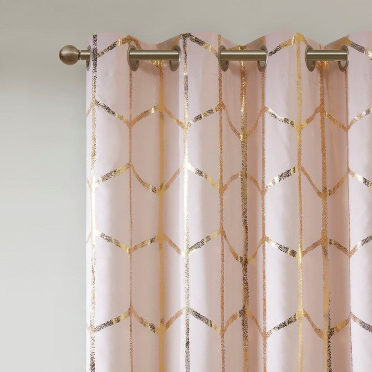 Total Blackout Metallic Print Grommet Top Curtain Panel Only 1 Pc Panel