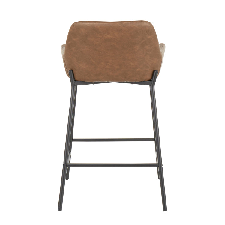 Counter Stool In Black Metal And Espresso Faux Leather Set Of 2