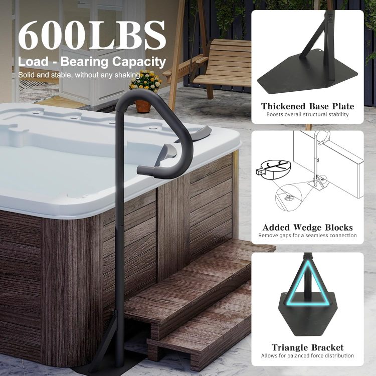 Hot Tub Handrail, Aluminum Spa Hand Rail With 44'' 60'' Adjustable Height & 360 Swivel, Safety Side Handrails With Slide Under Mount Base For Most Hot Tubs & Swim Spas, 600 Lbs Capacity