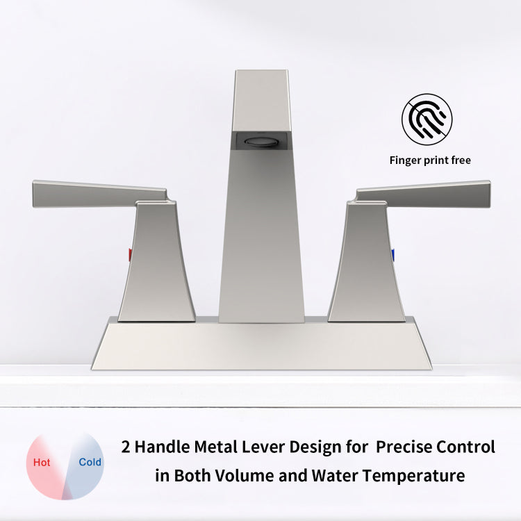 2 Handle Bathroom Sink Faucet Brushed Nickel 4 Inches Centerset Vanity Faucet 3 Hole Bathroom Faucet With Pop Up Drain & Supply Lines Modern Commercial Bathroom Faucets Lavatory Faucet 4069 Np