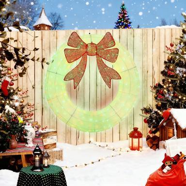 Lighted Wreath Decoration With Dual Color Led, 60 Inch Christmas Wreath With Daily Timer, Remote