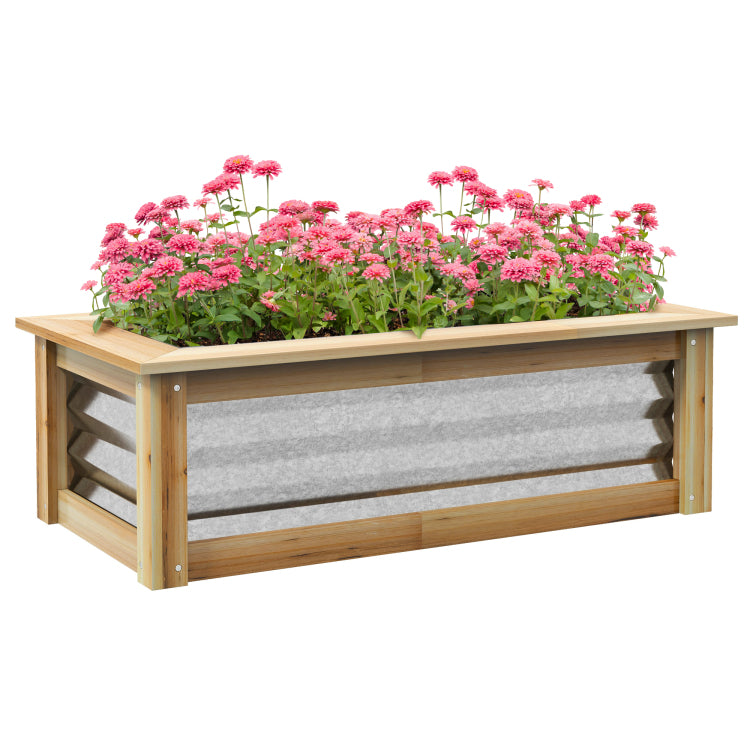 Outsunny Raised Garden Bed Kit, Outdoor Planter Box, Galvanized Metal Reinforced With Wood, Stock Tank For Growing Flowers, Herbs And Vegetables