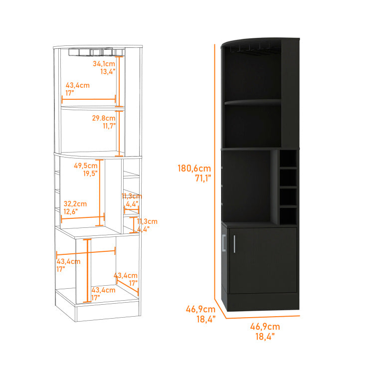 Corner Bar Cabinet, Double Door Cabinet, Glass Rack, Eight Built In Wine Rack, Black