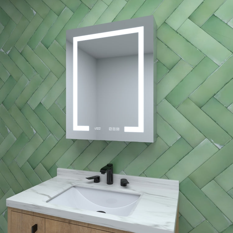 24 In. W X 30 In. H Rectangular Silver Aluminum Recessed Surface Mount Left Medicine Cabinet With Mirror Led And Clock