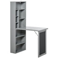 Homcom Fold Out Convertible Writing Table Wall Mount Desk Cabinet With Blackboard And Side Shelf Multi Function Home Office Workstation, Grey