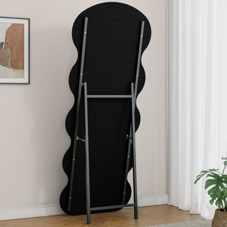 Flannel Full Length Wave Rose Floor Mirror With Stand For Bedroom Living Room Hanging Or Against The Wall
