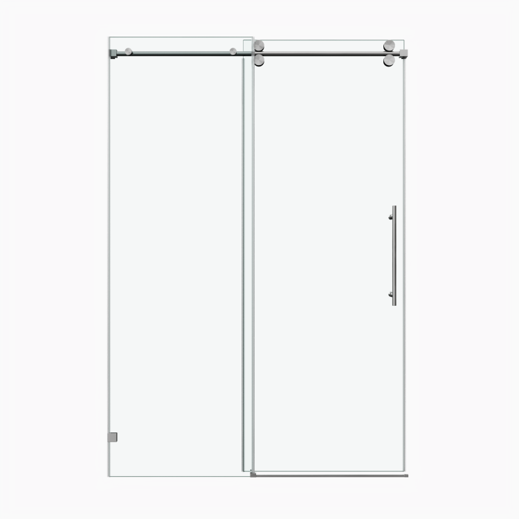 60*76"Fixed & Sliding Shower Door, Round Tube Hardware, Clear Glass Shower Door, 3 8 10Mm Sgcc Tempered Glass, Stainless Steel