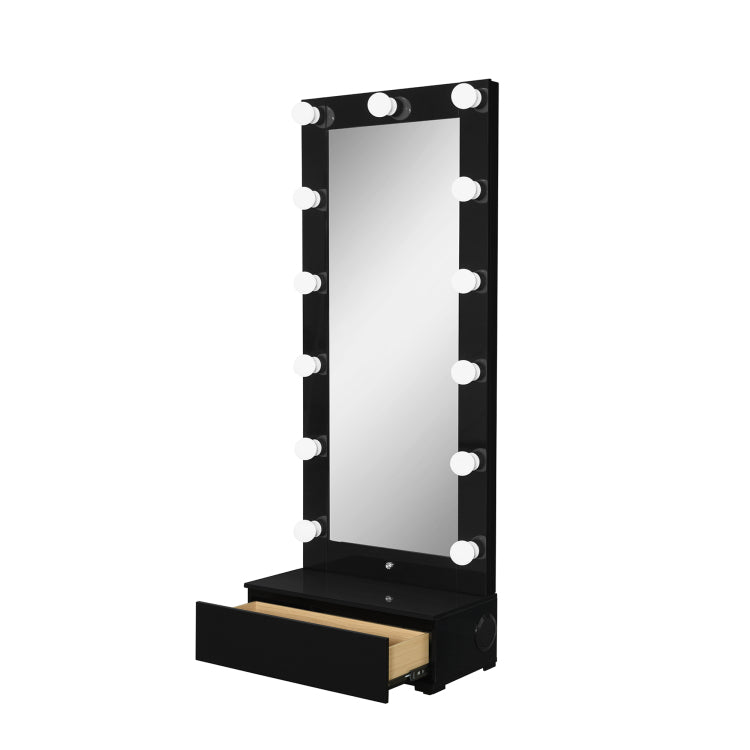 Elisa Black Narrow Tall Mirror With Speaker And Drawer