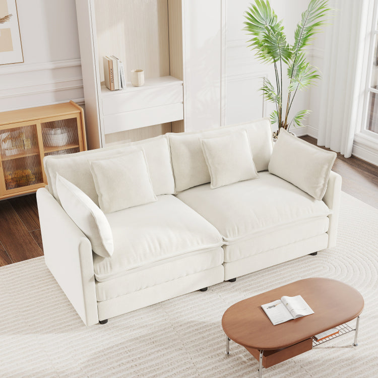Modern Fabric Loveseat Sofa Couch For Living Room, Upholstered Large Size Deep Seat 2 Seat Sofa With 4 Pillows ,White Chenille