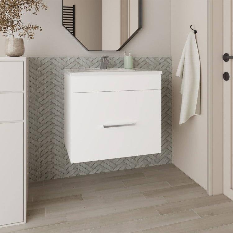 Bathroom Vanity With Sink, 1 Drawer, White