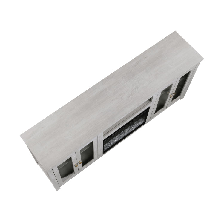 Ellington 70"W Light Gray Finish Fireplace Tv Stand Console With Heater, Led Light, Cabinets, Shelves