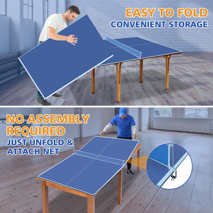 7*4Ft Blue Mid Size Ping Pong Conversion Top Foldable & Portable Table Tennis Table Top For Indoor Games