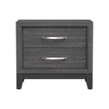 Erica Bedside Nightstand, 2 Drawers Chrome Bar Handles, Gray Wood