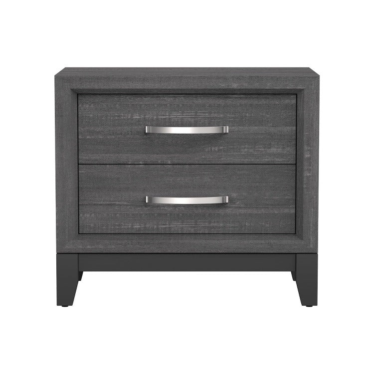 Erica Bedside Nightstand, 2 Drawers Chrome Bar Handles, Gray Wood