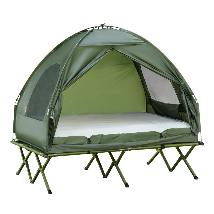 Outsunny 2 Person Foldable Camping Cot With Tent, Bedspread And Thick Air Mattress, 4 In 1 Elevated Camping Bed Tent For Outdoor Hiking, Picnic, Travel