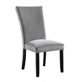 28 Inch Dining Side Chair Set Of 2, Padded Gray Flannelette, Black Wood