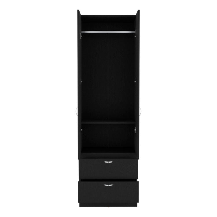 Armoire Wardrove 76" H, Hanging Rod, 2 Drawers, 1 Shelf, Black