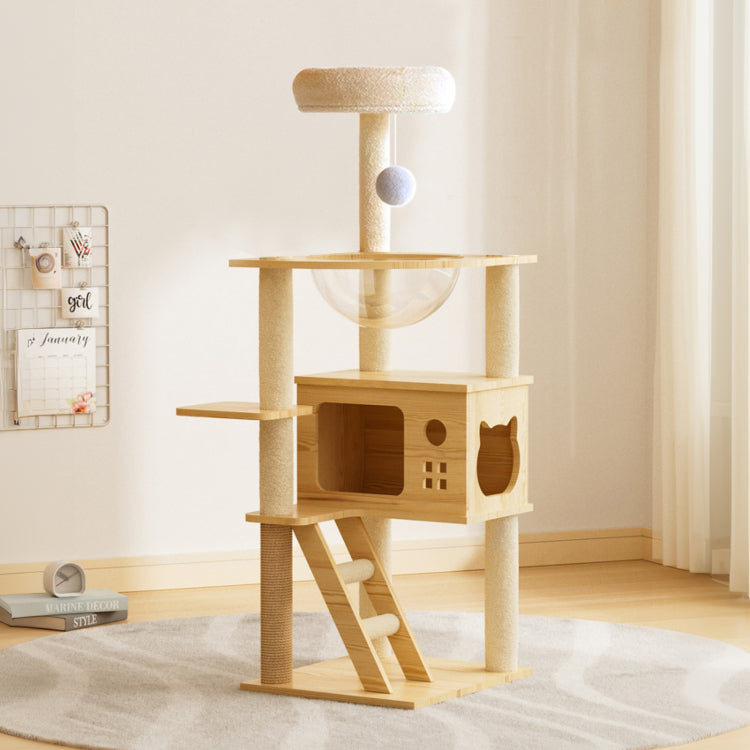 48.8" Modern Cat Tower, Wood Cat Tree Tower For Indoor Cats, Cat Treewith Sisal Covered Scratching Posts And Top Perch, Cat Condo With Acrylic Hammock For Small Large Cats