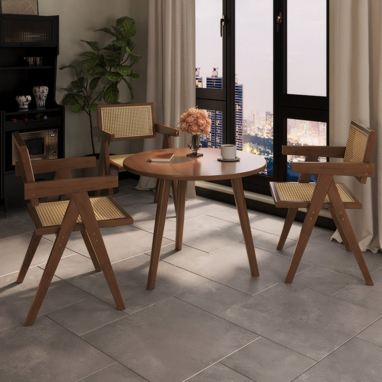 Modern Mid Century Dining Chairs Set Of 2, Rattan Accent Chairs, Comfy Armchairs, Outdoor Wood Chairs With Armrest For Bedroom Living Room Reading Room Dining Kitchen, Brown
