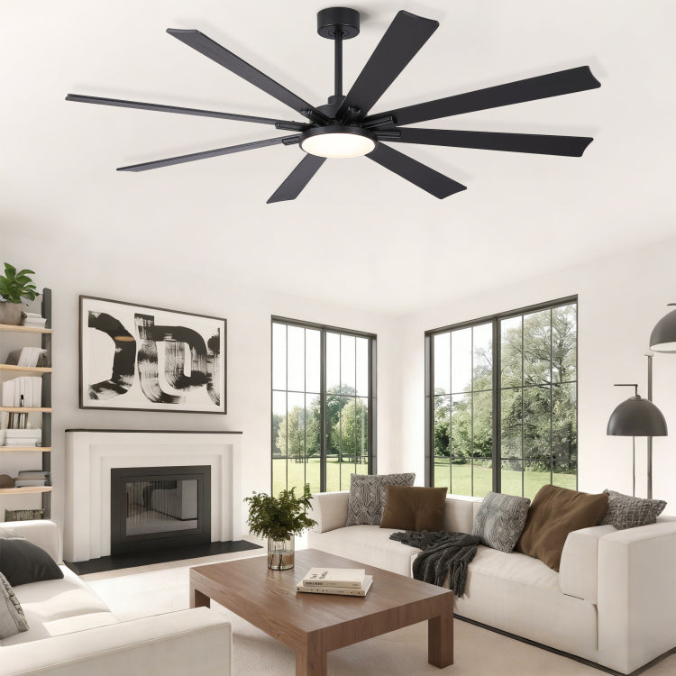 72 Inch Mordern Minimalism Black With Light And Solid Wood Blades