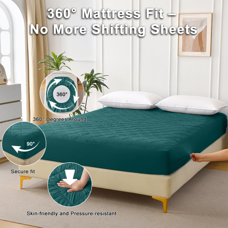 Diamond Patterned Ultrasonic Waterproof Quilted Fitted Sheet, Green, King Size