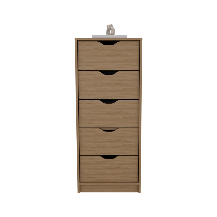Dresser 42"H, 5 Drawers , Slim Storage Chest Of Drawers, Natural Oak