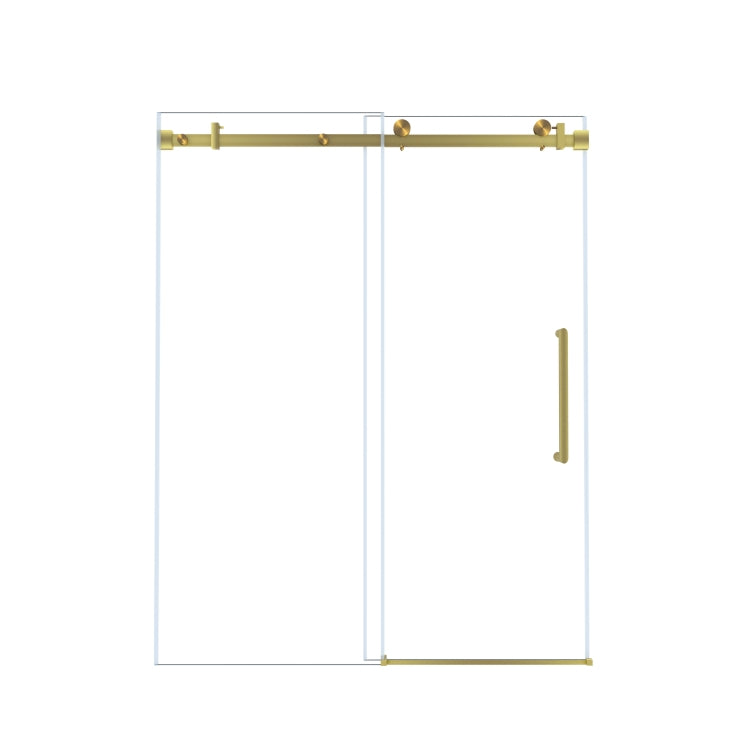 Frameless Single Sliding Shower Door 56 60 "W X 76" H, 1 4 " 6 Mm Clear Tempered Glass, Explosion Proof Film, Stainless Steel Handle Square Tube Track ,Brushed Gold