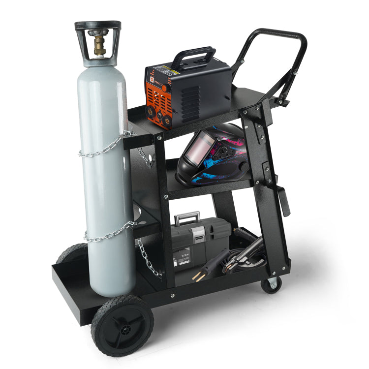 Welding Cart, 3 Tier Welder Cart Heavy Duty With 400 Lbs Weight Capacity, 360 Swivel Wheels, Tank Storage Safety Chains, Rolling Mig Welder Cart For Tig, Arc, Mma, Plasma Cutter Welding Machine