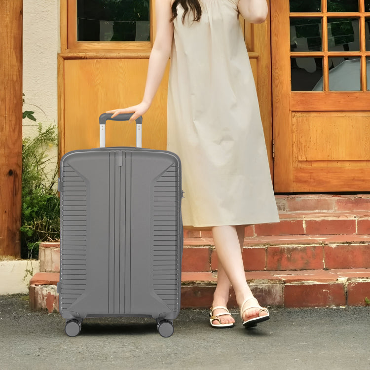 20" 24" 28" 3 Pcs Set In Pp Spinner Wheel Luggage, Carry On Suitcase, Matching Color, Combination Lock Silver Grey