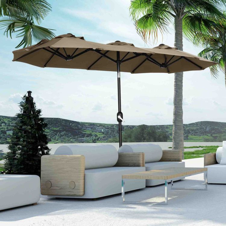 Outsunny Double Sided Patio Umbrella 9.5' Large Outdoor Market Umbrella With Push Button Tilt And Crank, 3 Air Vents And 12 Ribs, For Garden, Deck, Pool, Gray